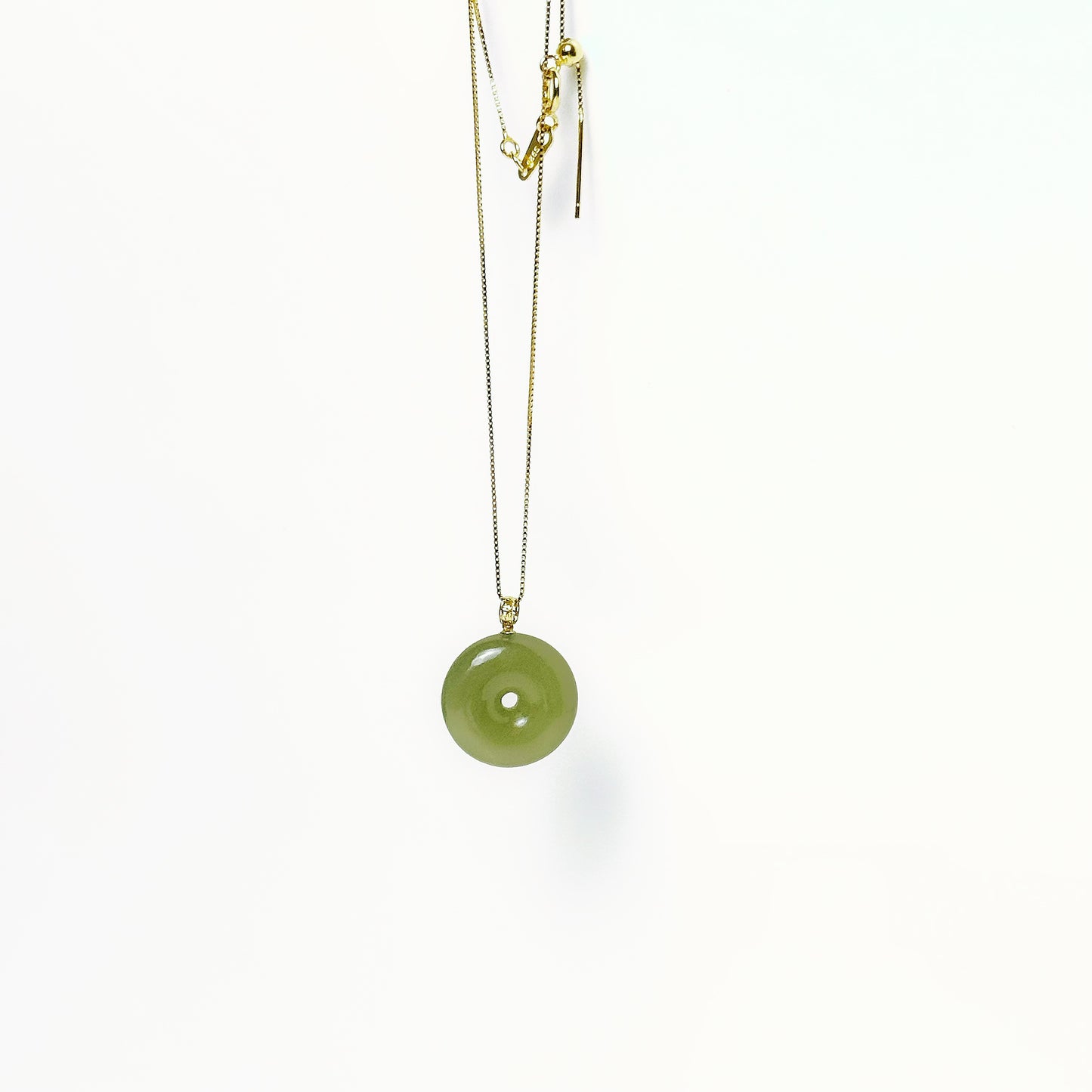 Button Jade Pendant Silver Necklace with 18k gold accessory