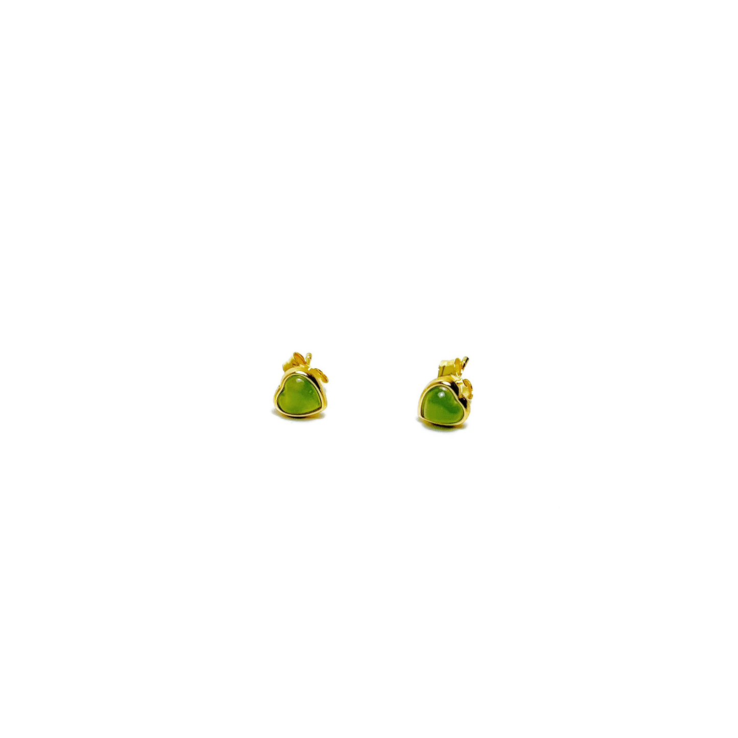 Heart-Shaped Green Jade Stud Earrings