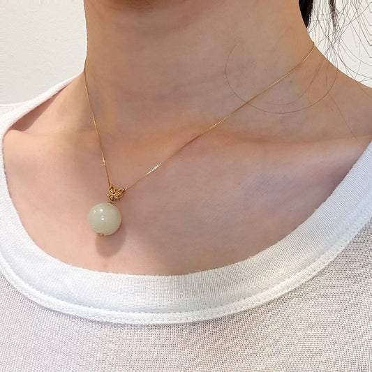 White Jade Drop Pendant Silver Necklace