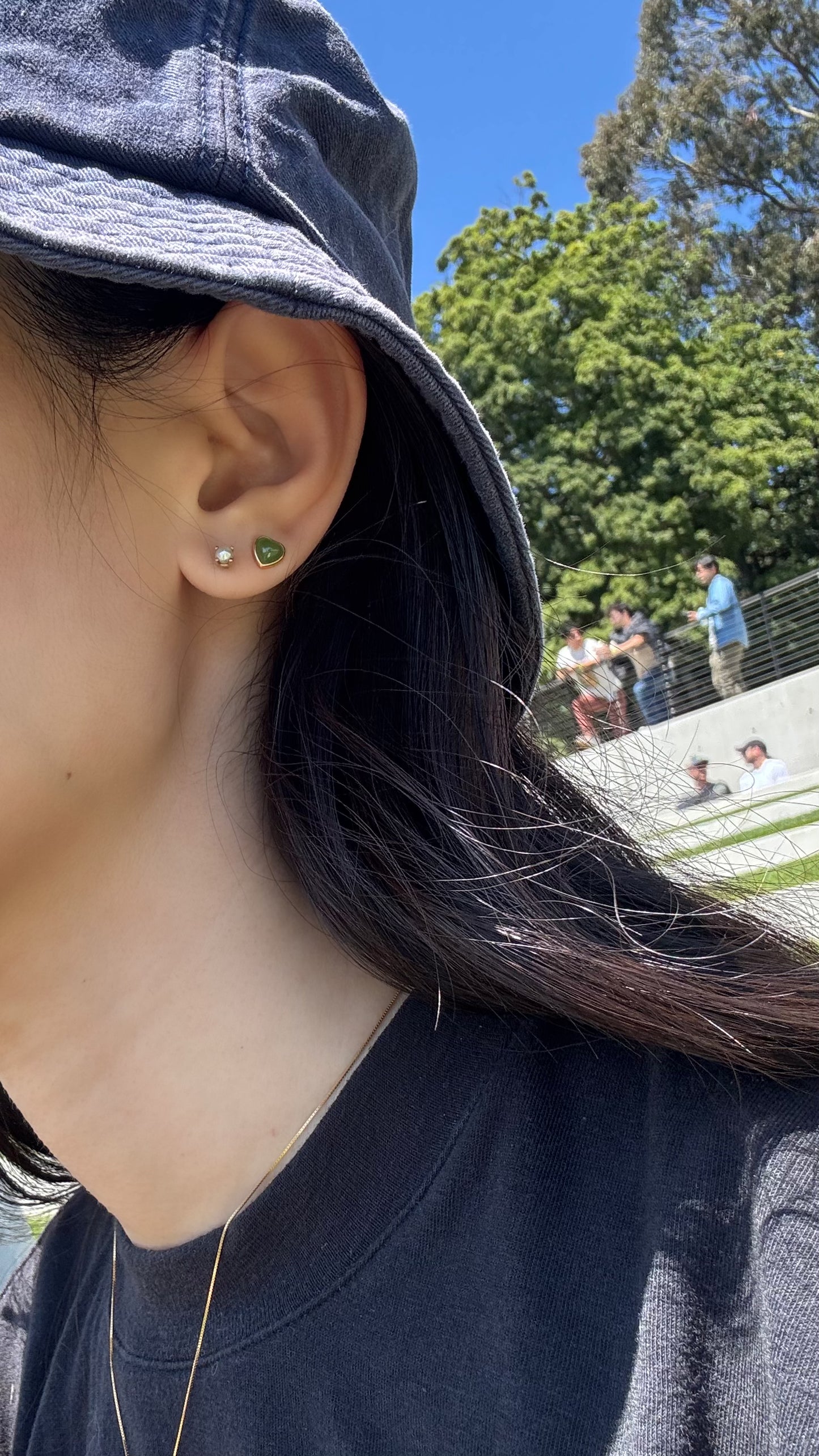 Heart-Shaped Green Jade Stud Earrings