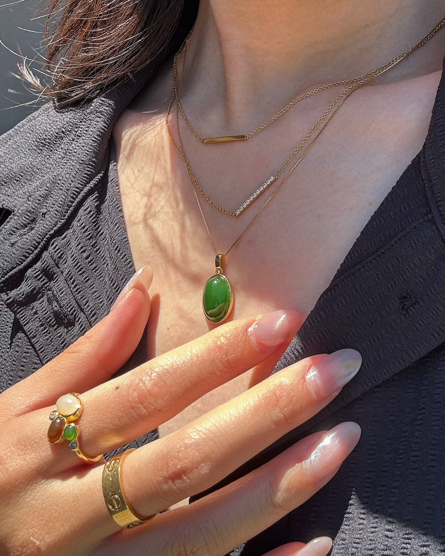 Oval Jade Pendant Silver Necklace