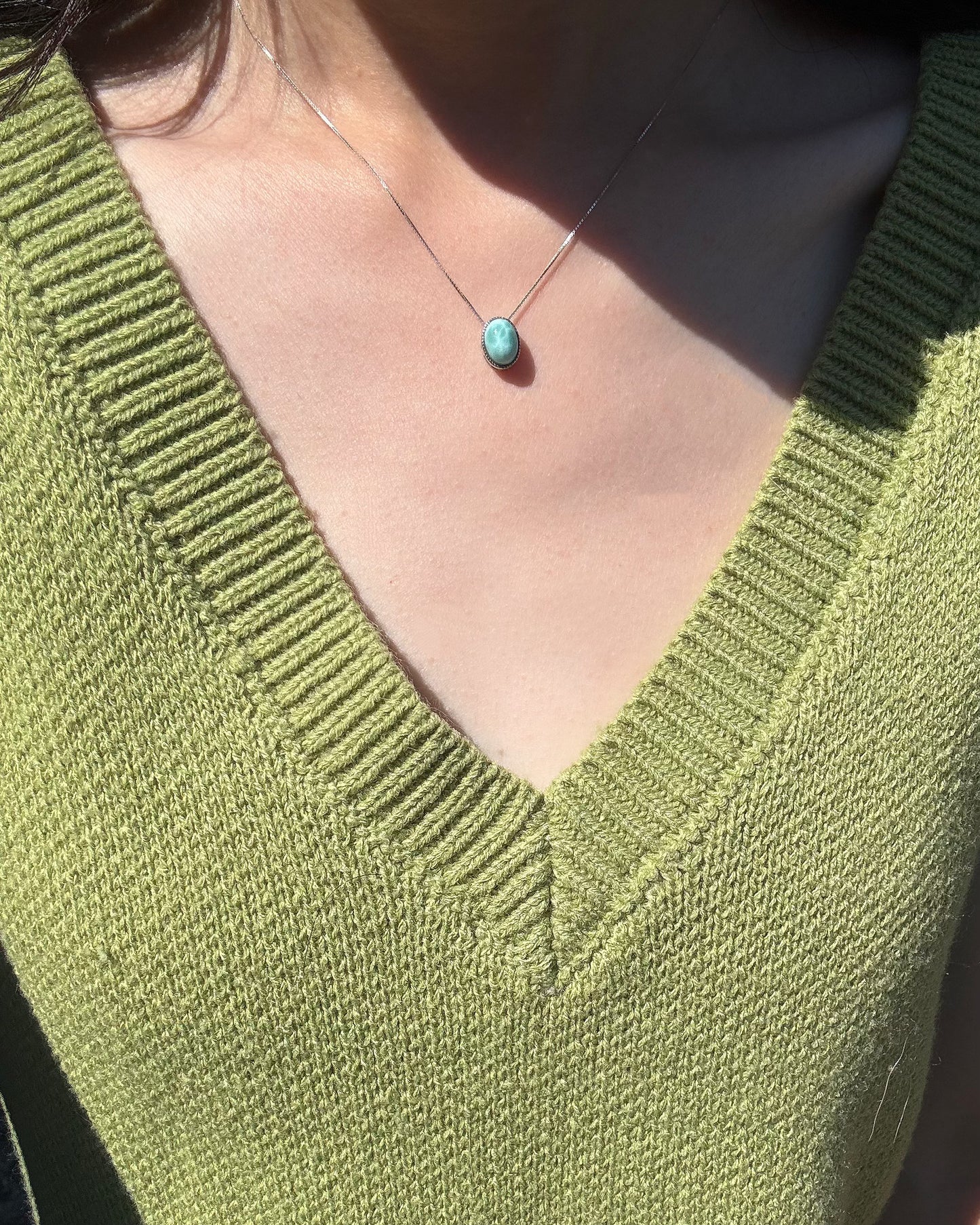 One-of-a-Kind Oval Larimar Silver Necklace