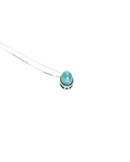 One-of-a-Kind Oval Larimar Silver Necklace