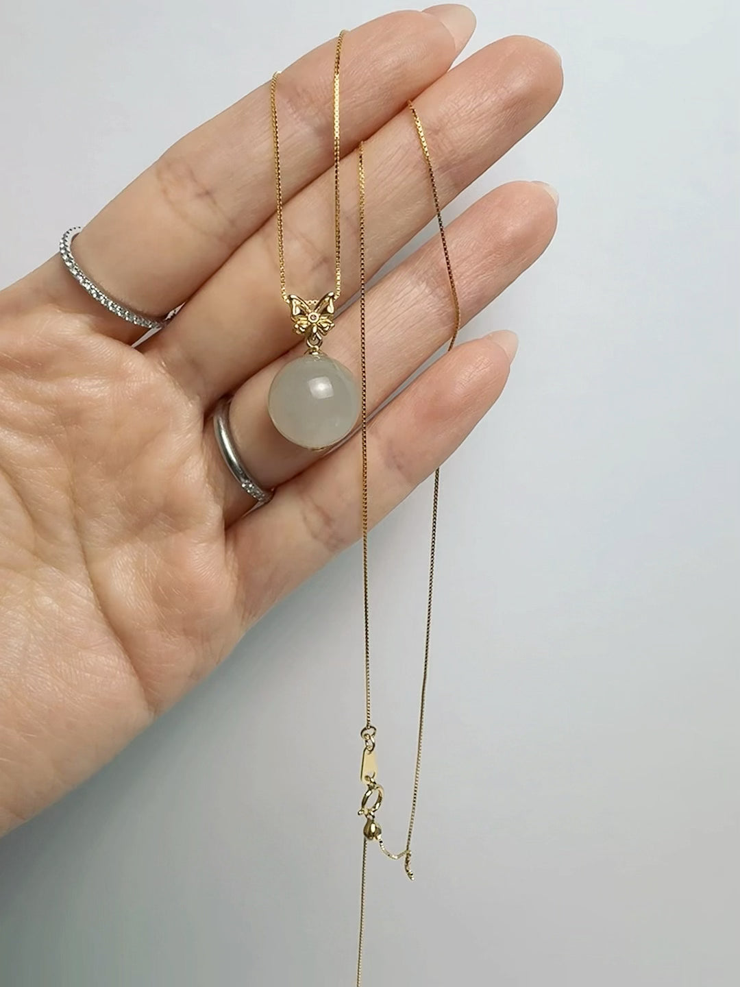 White Jade Drop Pendant Silver Necklace