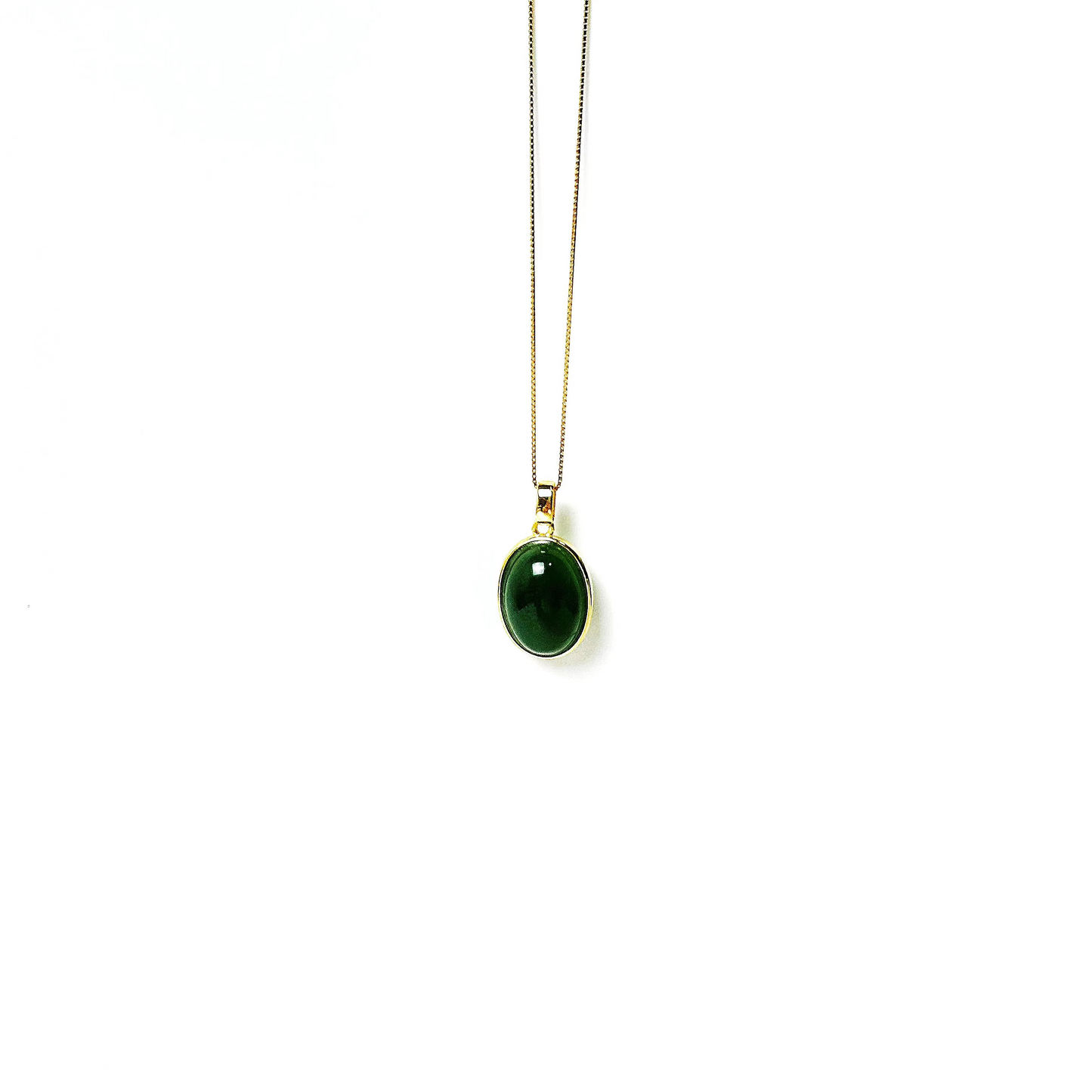 Classic Oval Jade Pendant Necklace with gold-plated 925 sterling silver chain, one of our most loved and best-selling jade jewelry pieces.
