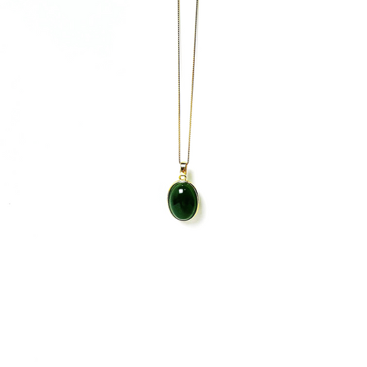Classic Oval Jade Pendant Necklace with gold-plated 925 sterling silver chain, one of our most loved and best-selling jade jewelry pieces.
