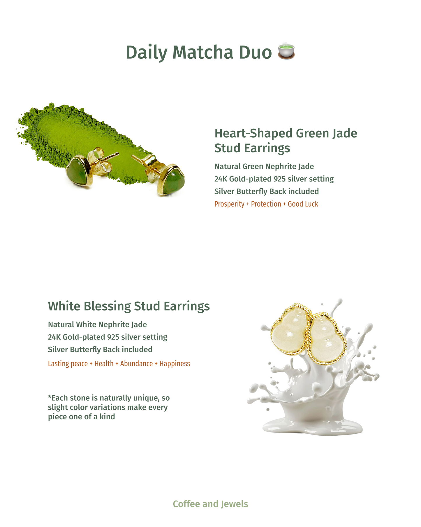 Daily Matcha Duo - Jade Stud Earring Set