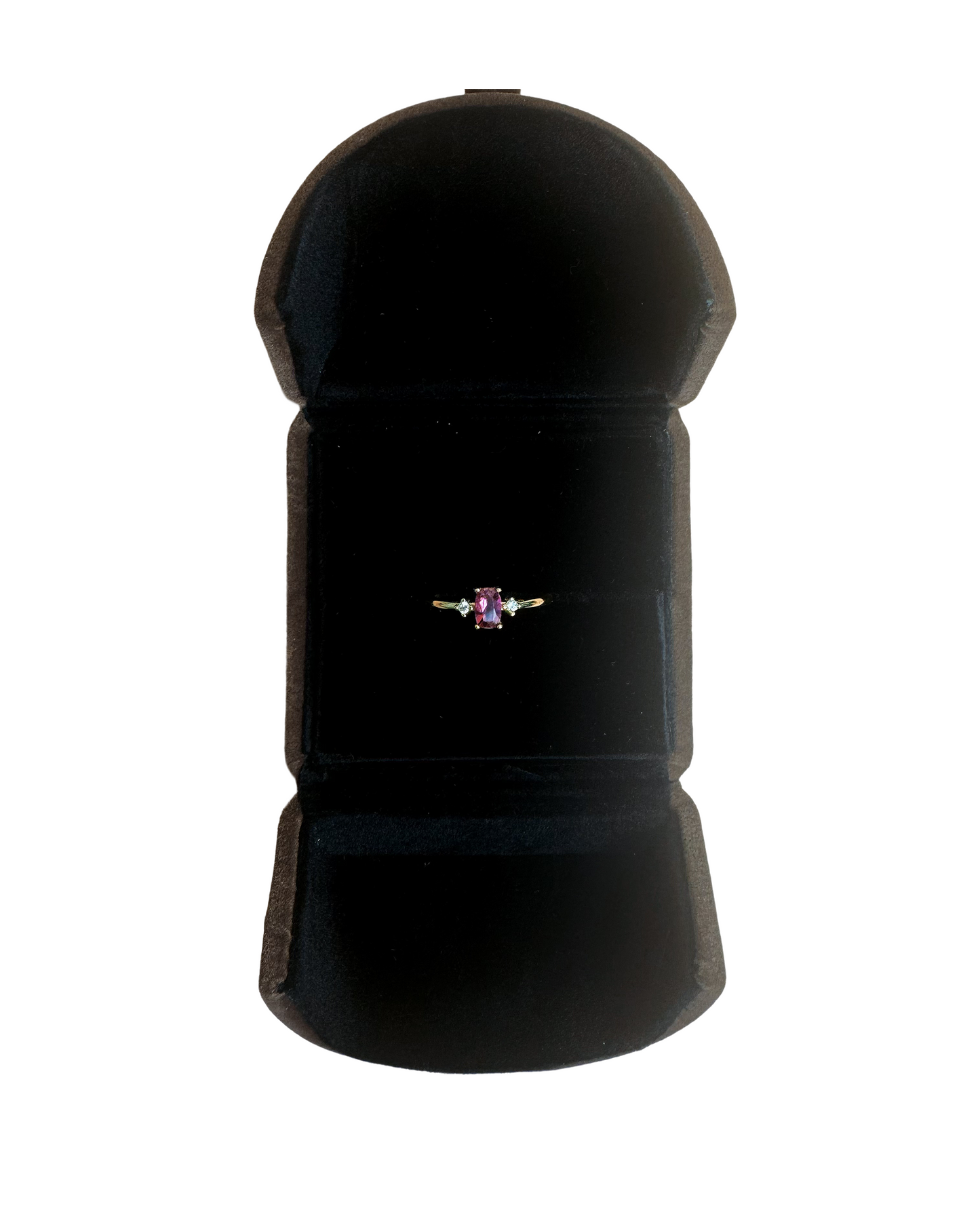 garnet silver ring in jewelry box