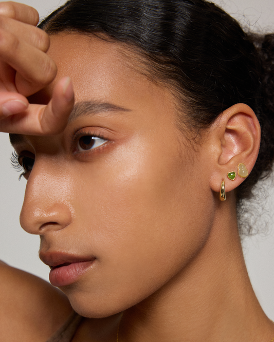 Heart-Shaped Green Jade Stud Earrings