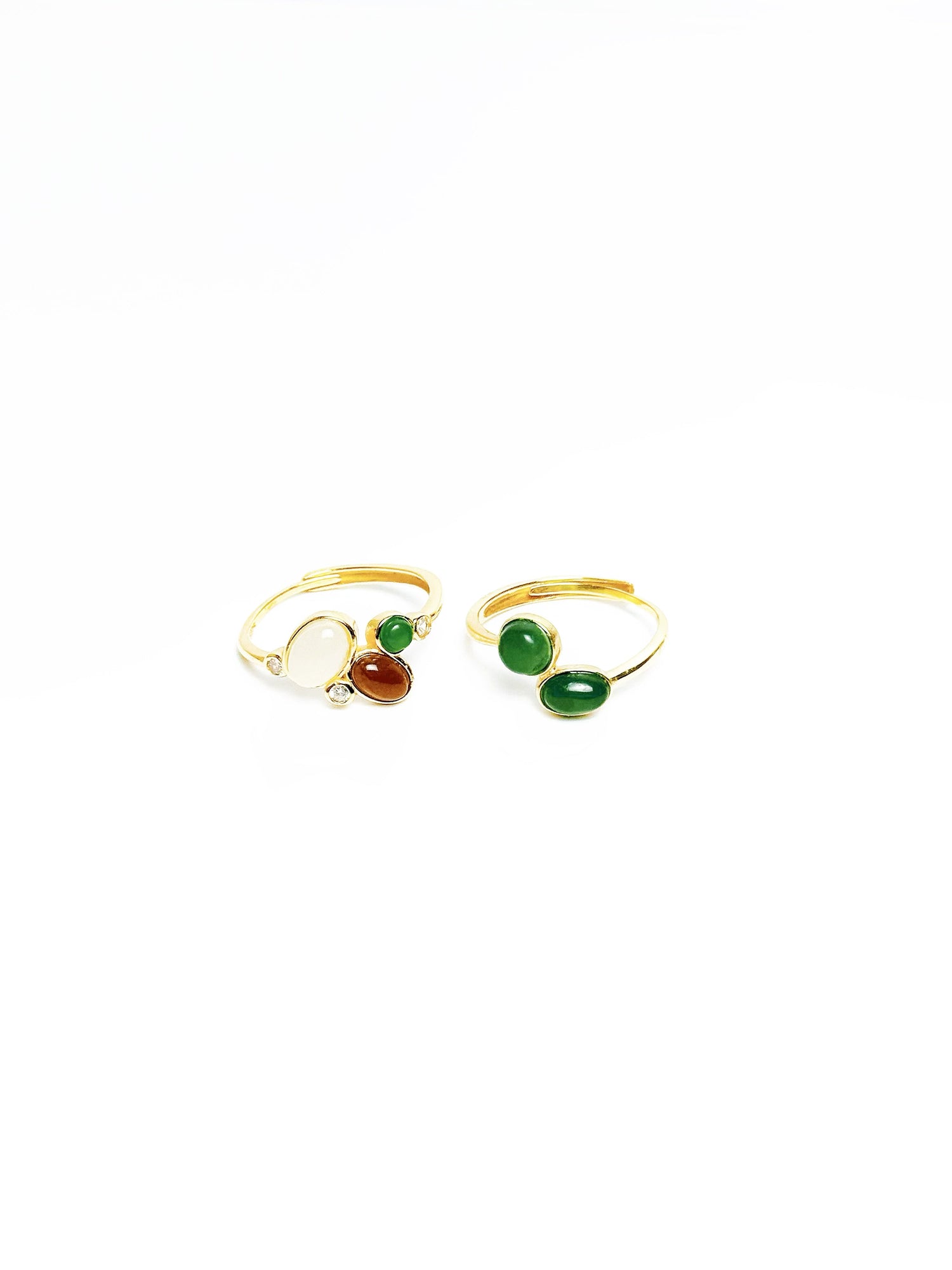Rings Collection featuring fine silver and gold rings with natural jade and gemstones in elegant, modern designs.