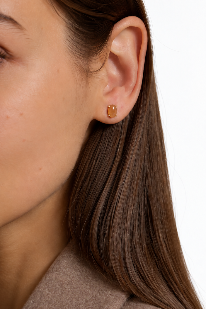 Light Caramel Glow Jade Stud Earrings