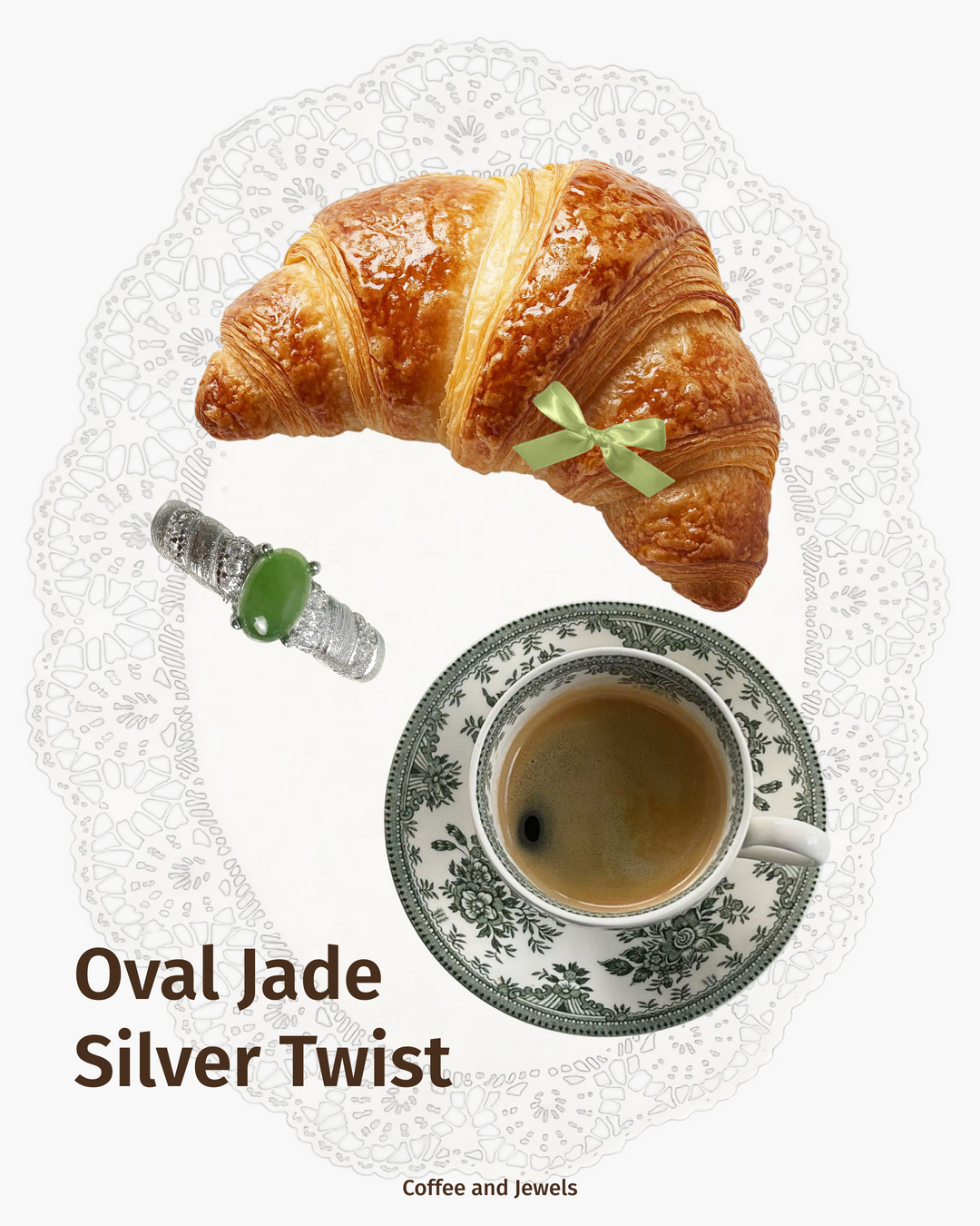 Oval Jade Silver Twist Ring