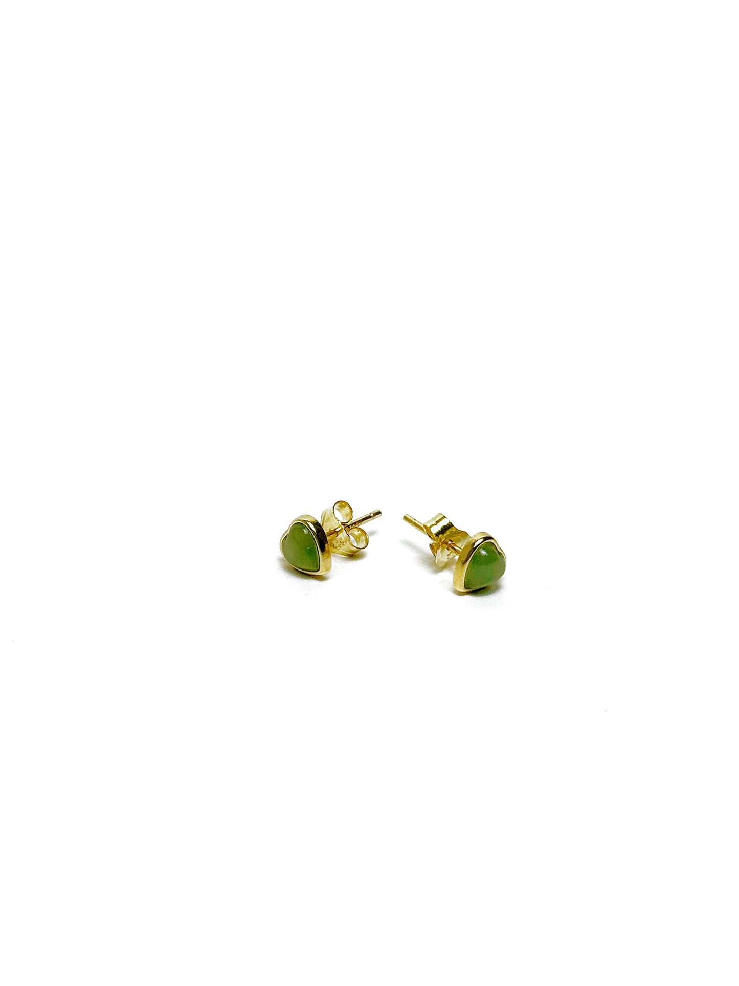 Heart-Shaped Green Jade Stud Earrings