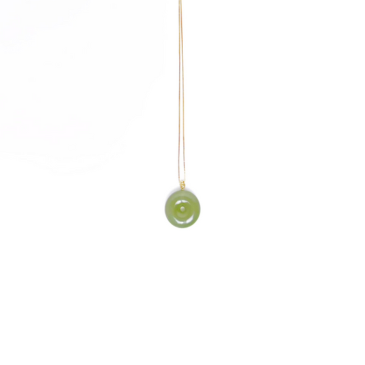 Button Jade Pendant Silver Necklace with 18k gold accessory