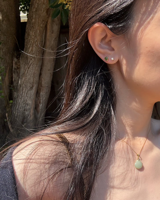Heart-Shaped Green Jade Stud Earrings