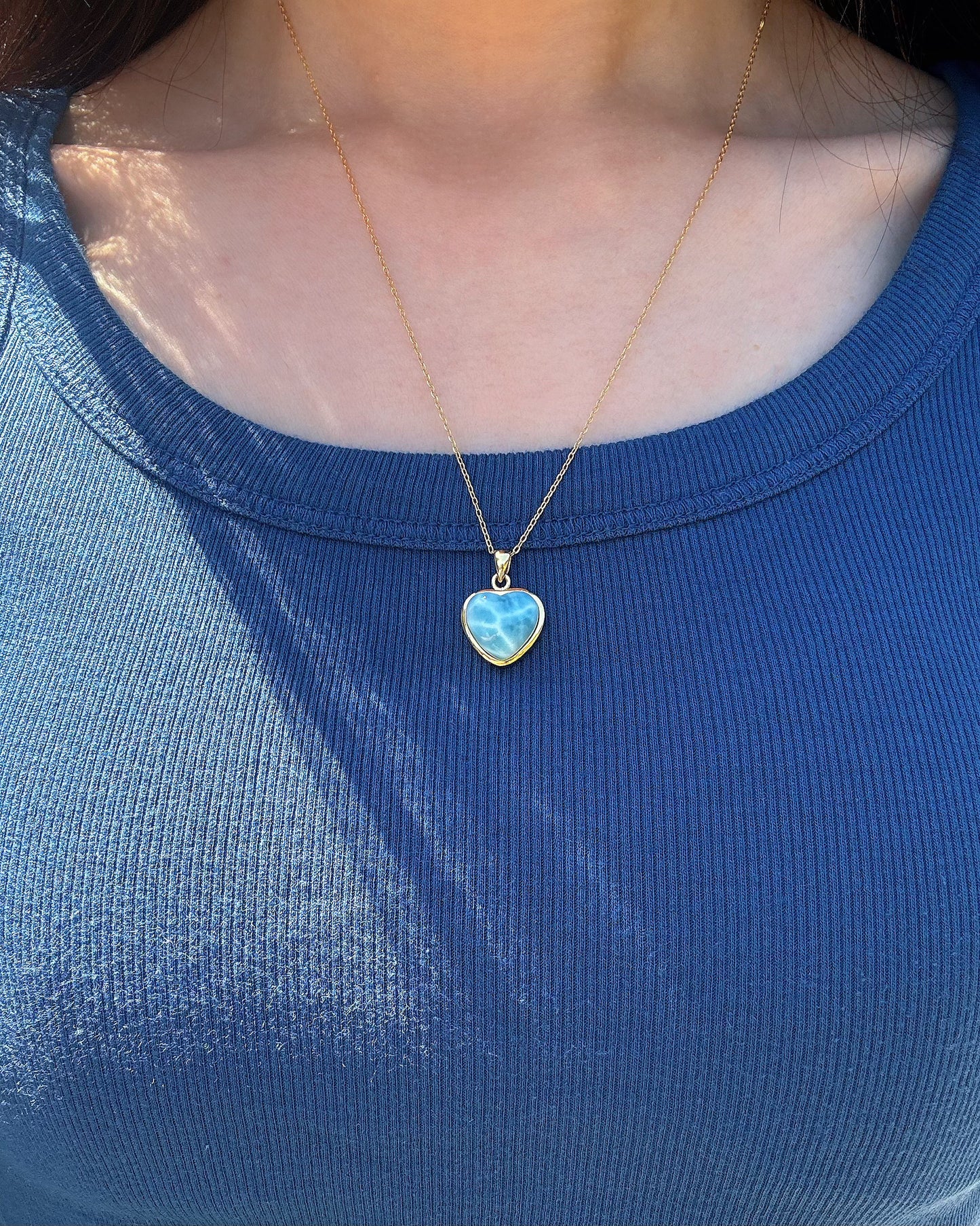 One-of-a-Kind Heart Shaped Larimar Silver Necklace