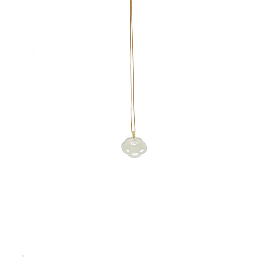Lucky Cloud White Jade Necklace featuring a soft white jade pendant with 18k gold bail and gold-plated 925 silver chain, in a refined minimalist design.