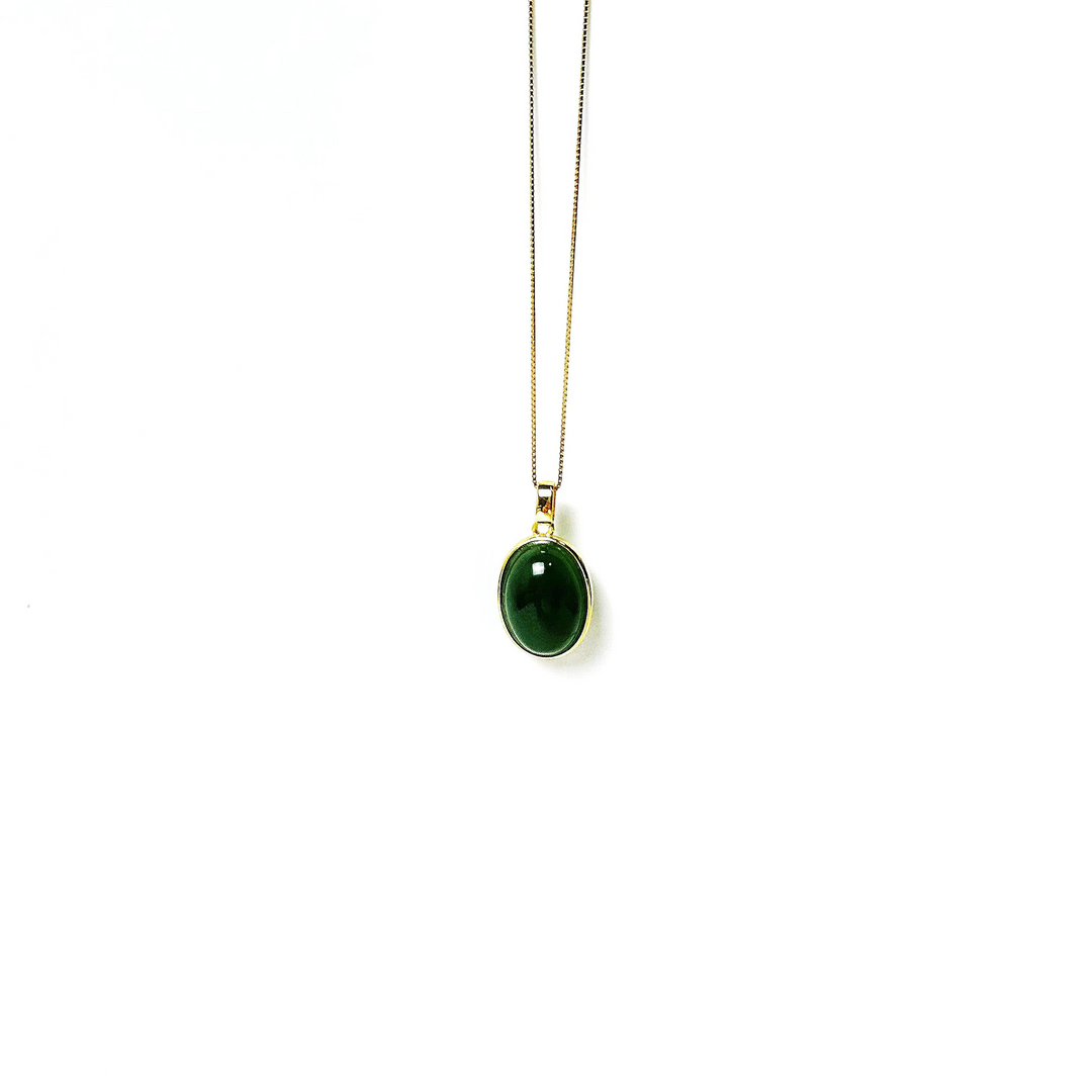 Classic Oval Jade Pendant Necklace with gold-plated 925 sterling silver chain, one of our most loved and best-selling jade jewelry pieces.