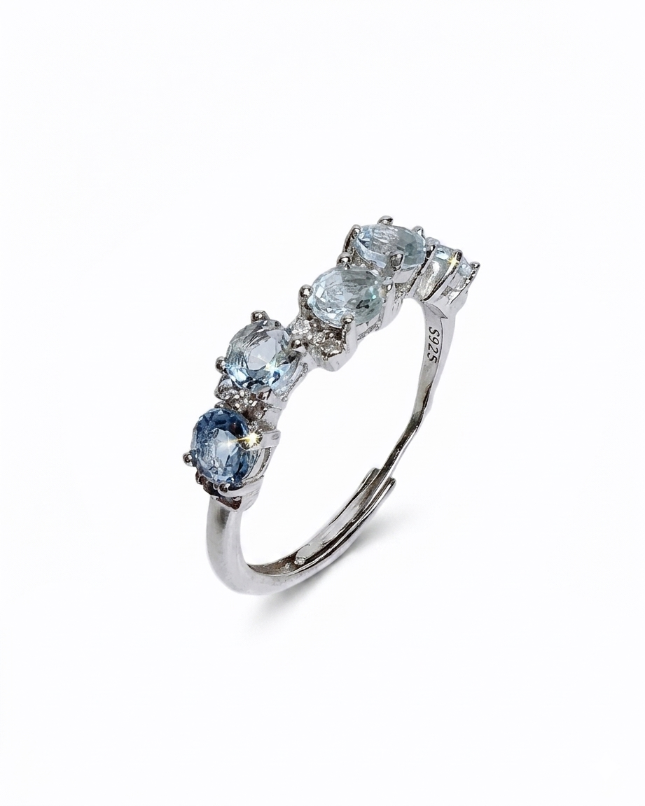 aquamarine silver band with 5 aquamarine stones