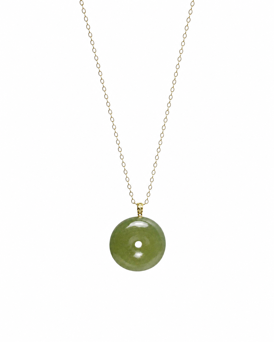 Button Jade Pendant Necklace with 18K Gold Bail
