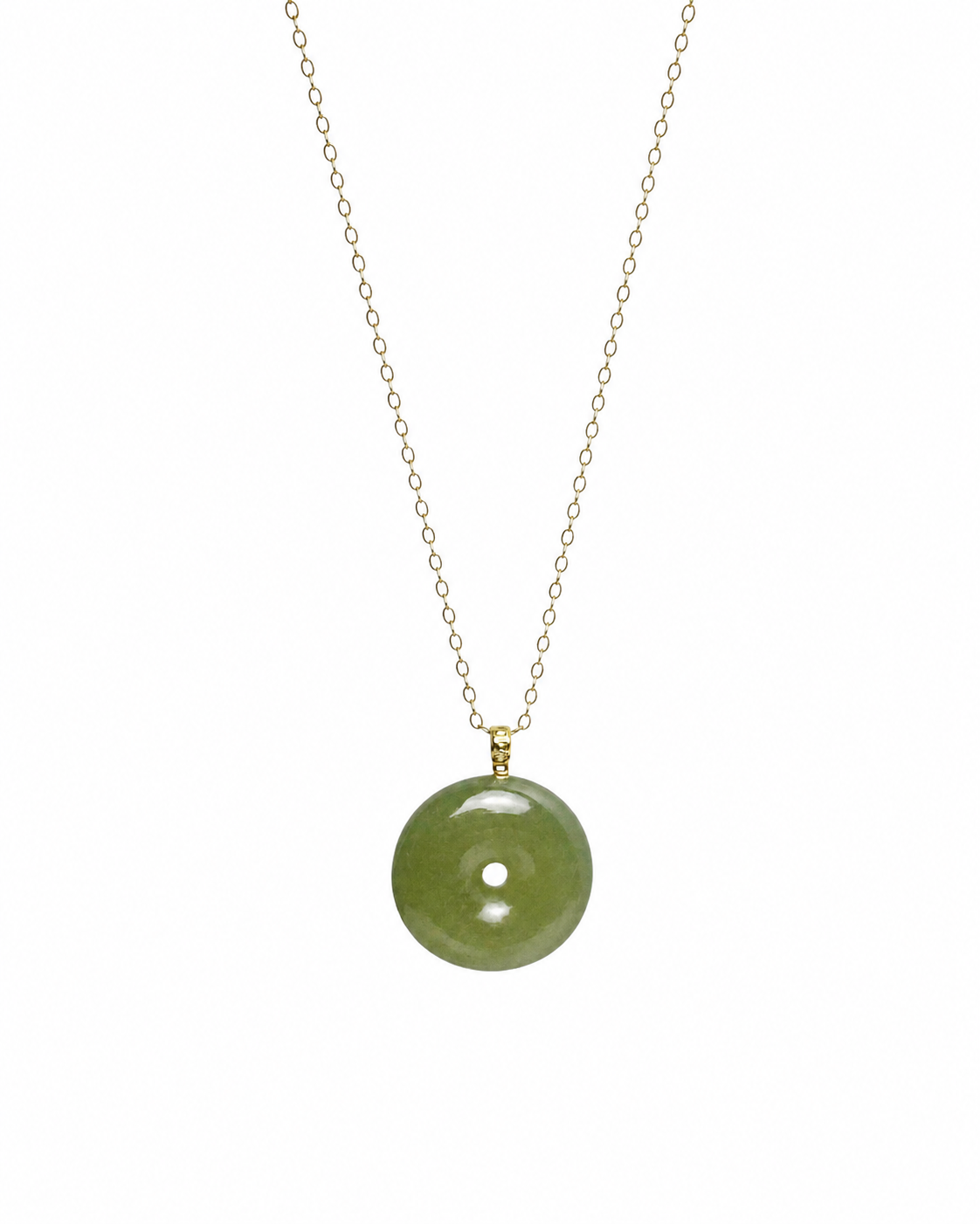 Button Jade Pendant Necklace with 18K Gold Bail