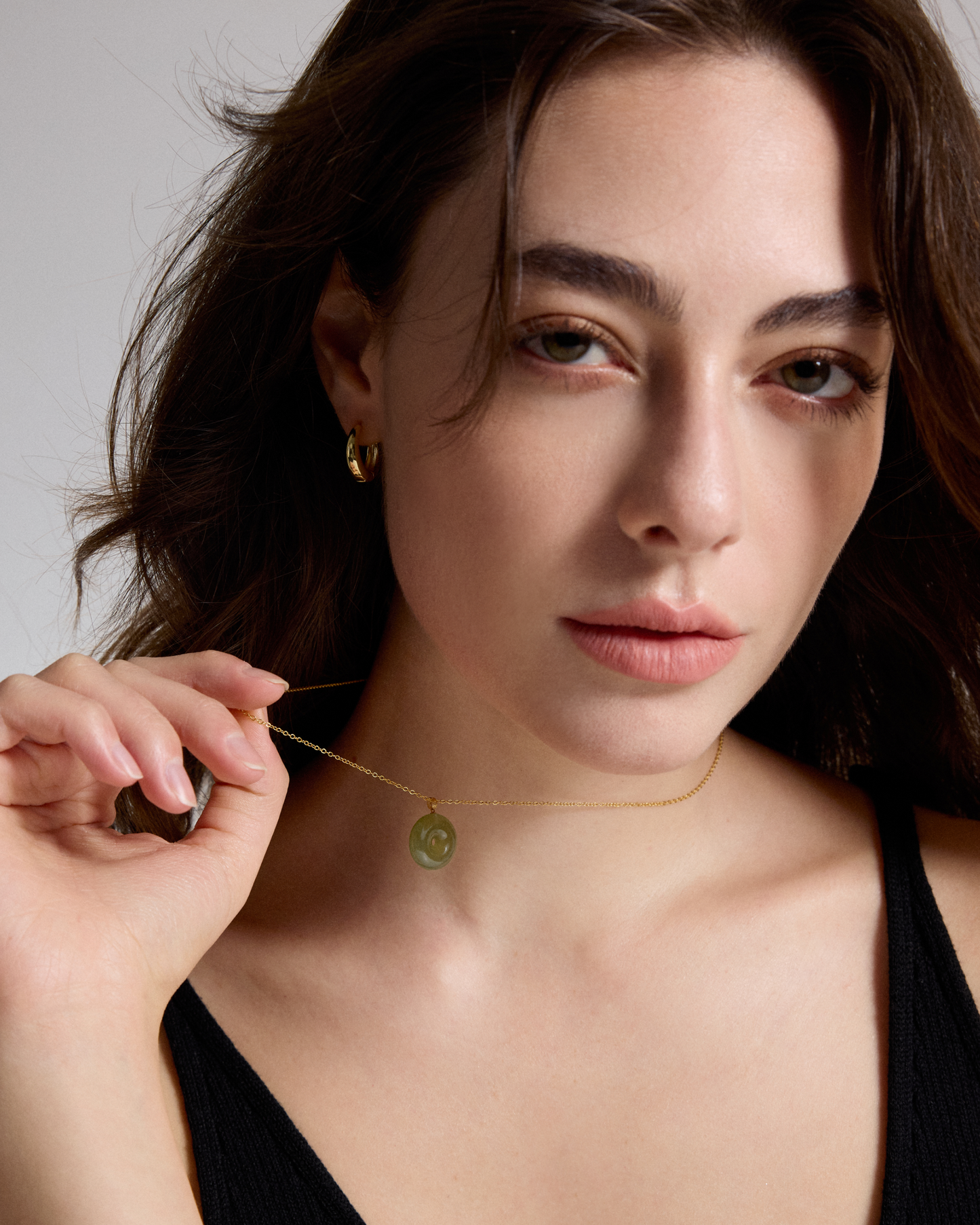 Button Jade Pendant Silver Necklace with 18k gold bail