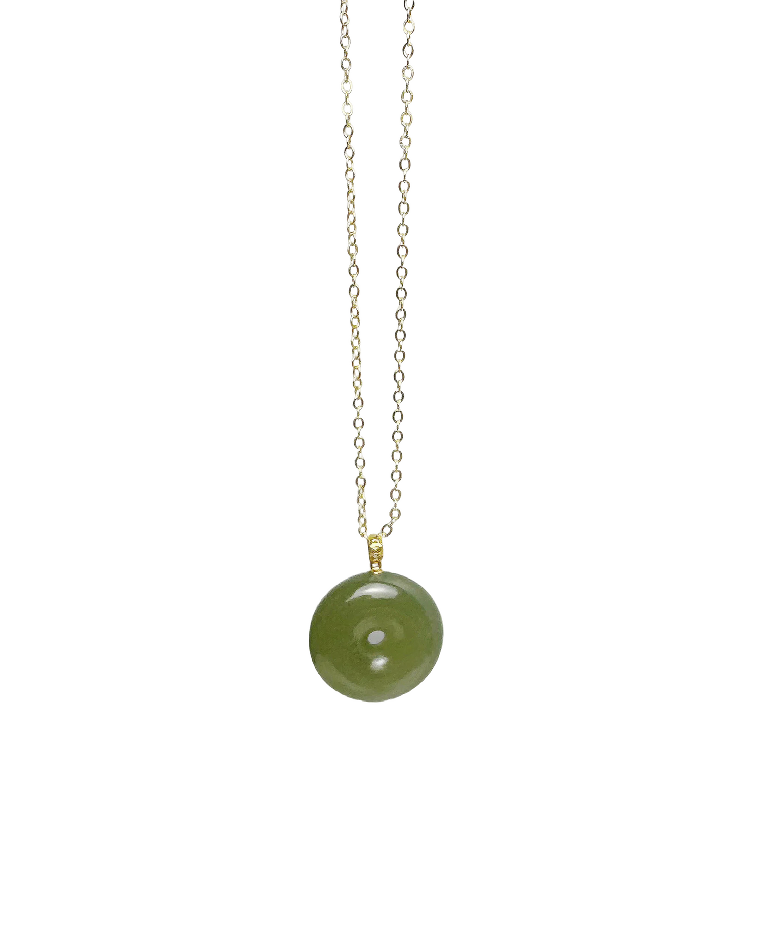 Button Jade Pendant Silver Necklace with 18k Gold Bail