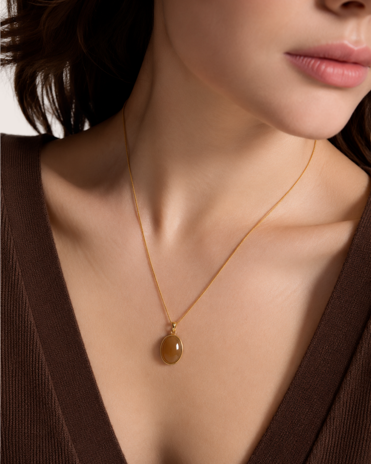 Caramel Glow Jade Pendant Necklace