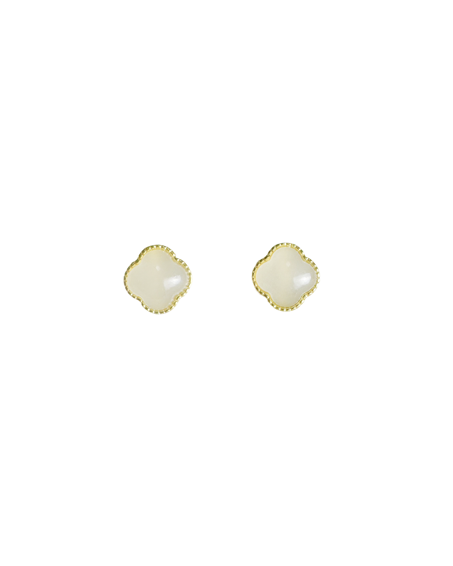 Lucky Clover White Nephrite Jade Stud Earrings in Gold-Plated Sterling Silver
