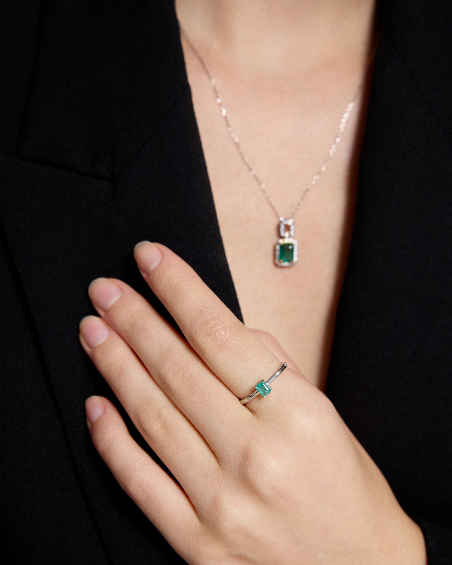 Verdant Grace Natural Emerald Silver Ring