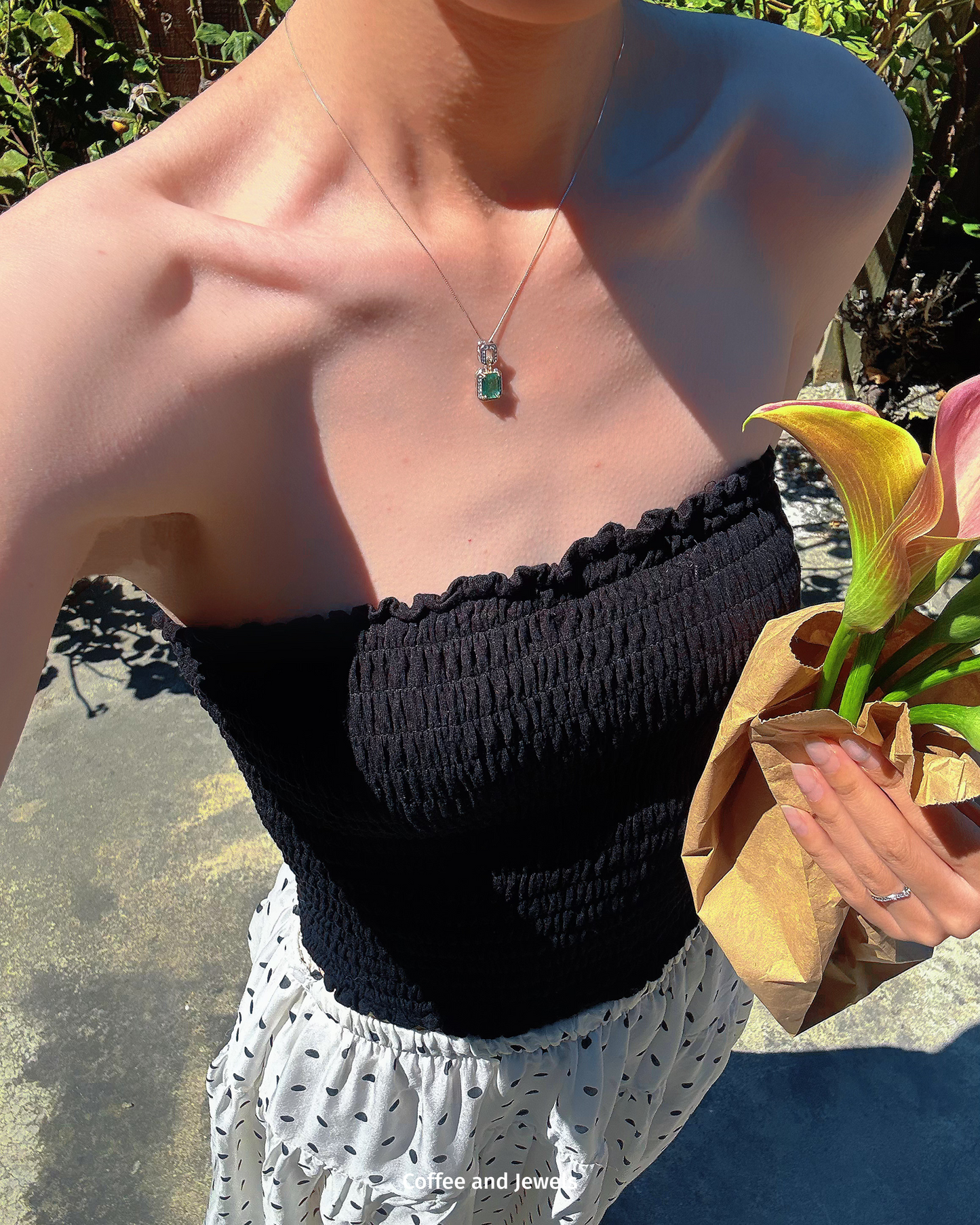 Verdant Grace Two Tone Emerald Silver Necklace