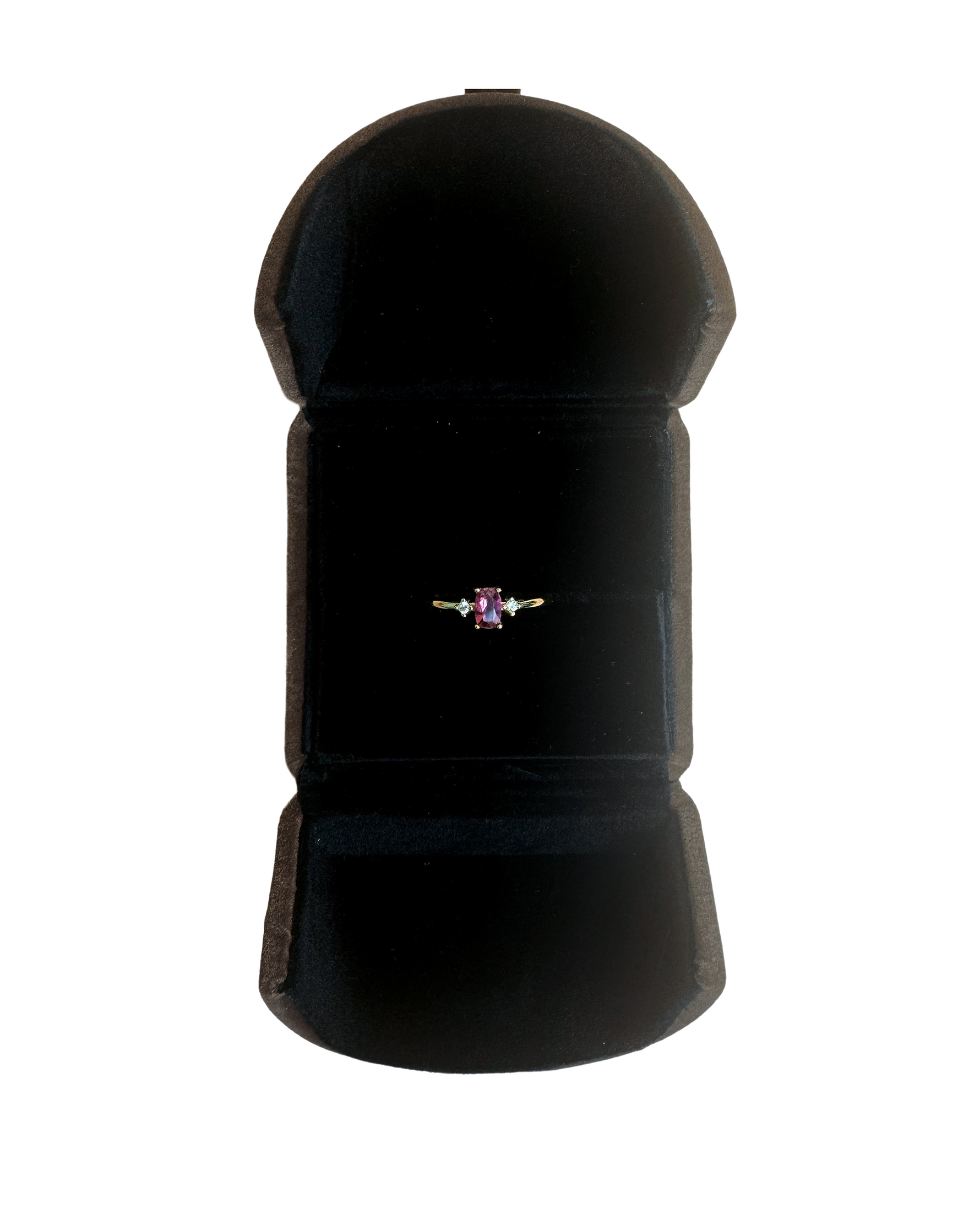 garnet silver ring in jewelry box