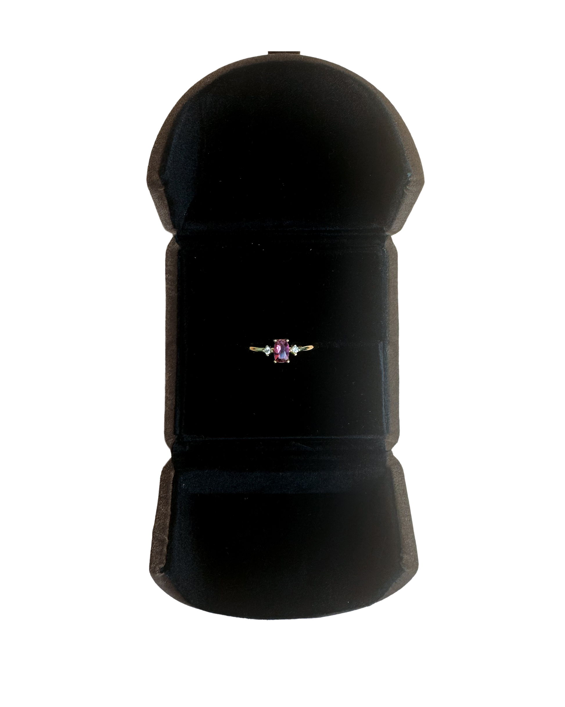 garnet silver ring in jewelry box