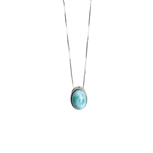 One-of-a-Kind Oval Larimar Silver Necklace
