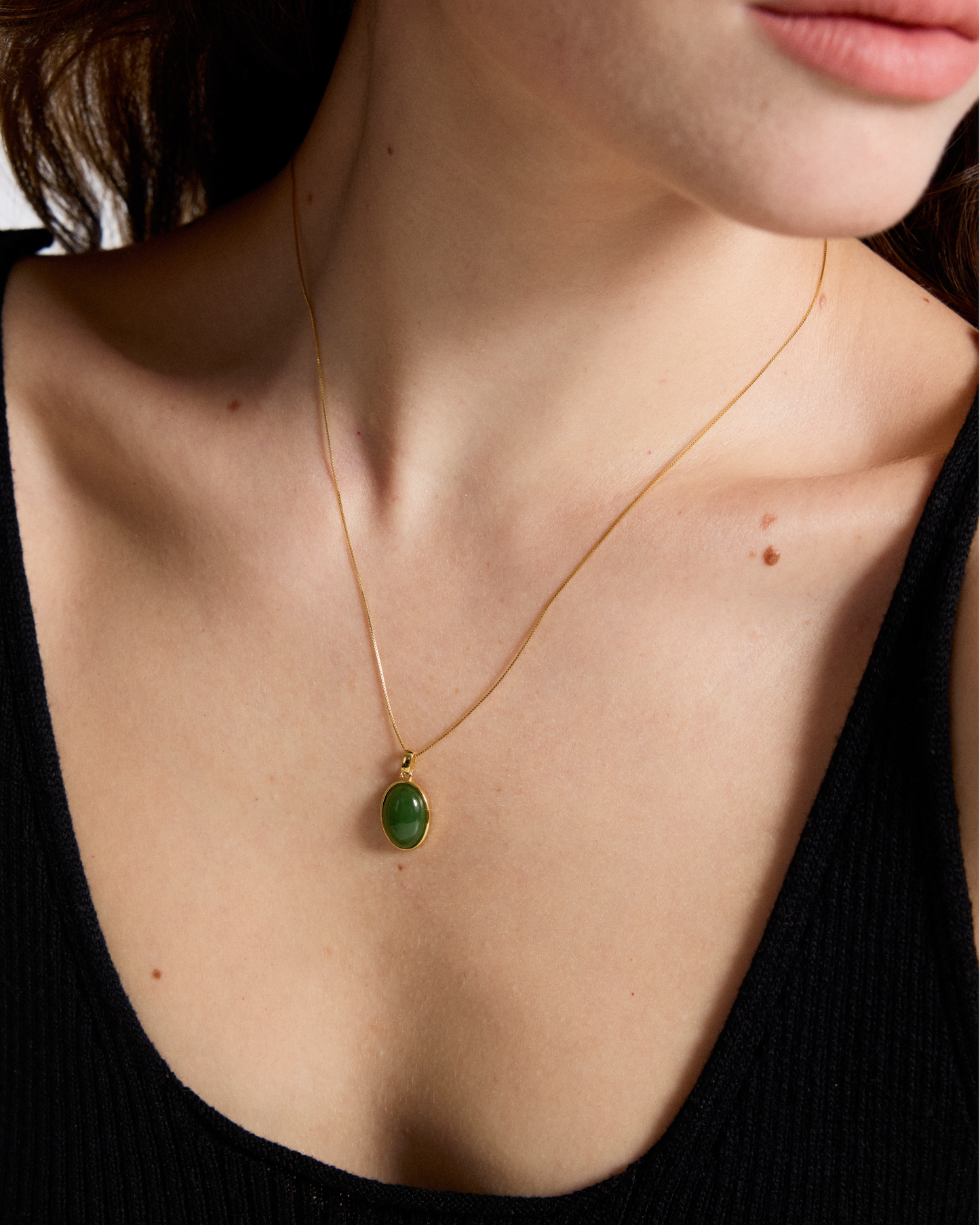 Oval Jade Pendant Silver Necklace