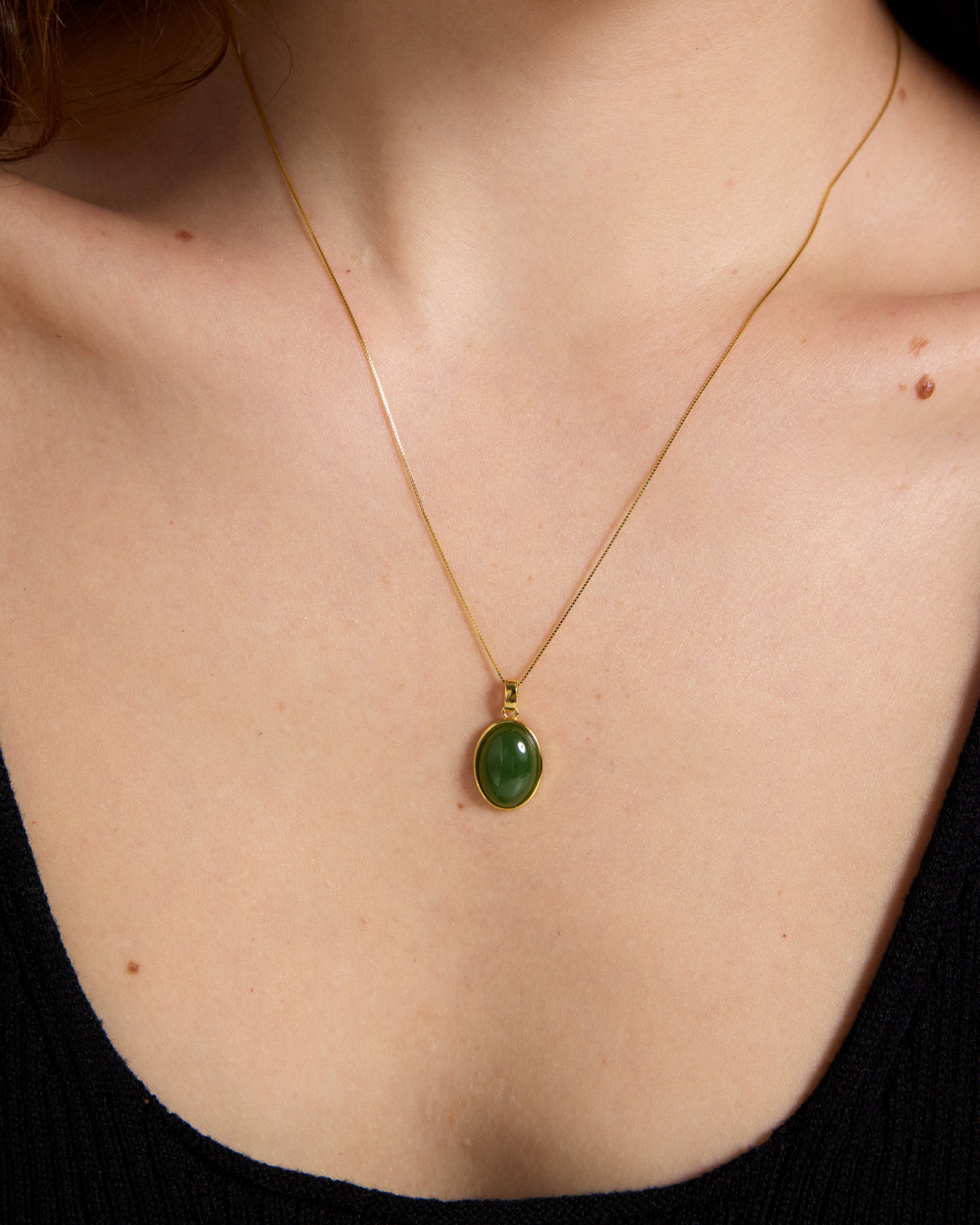 Oval Jade Pendant Silver Necklace