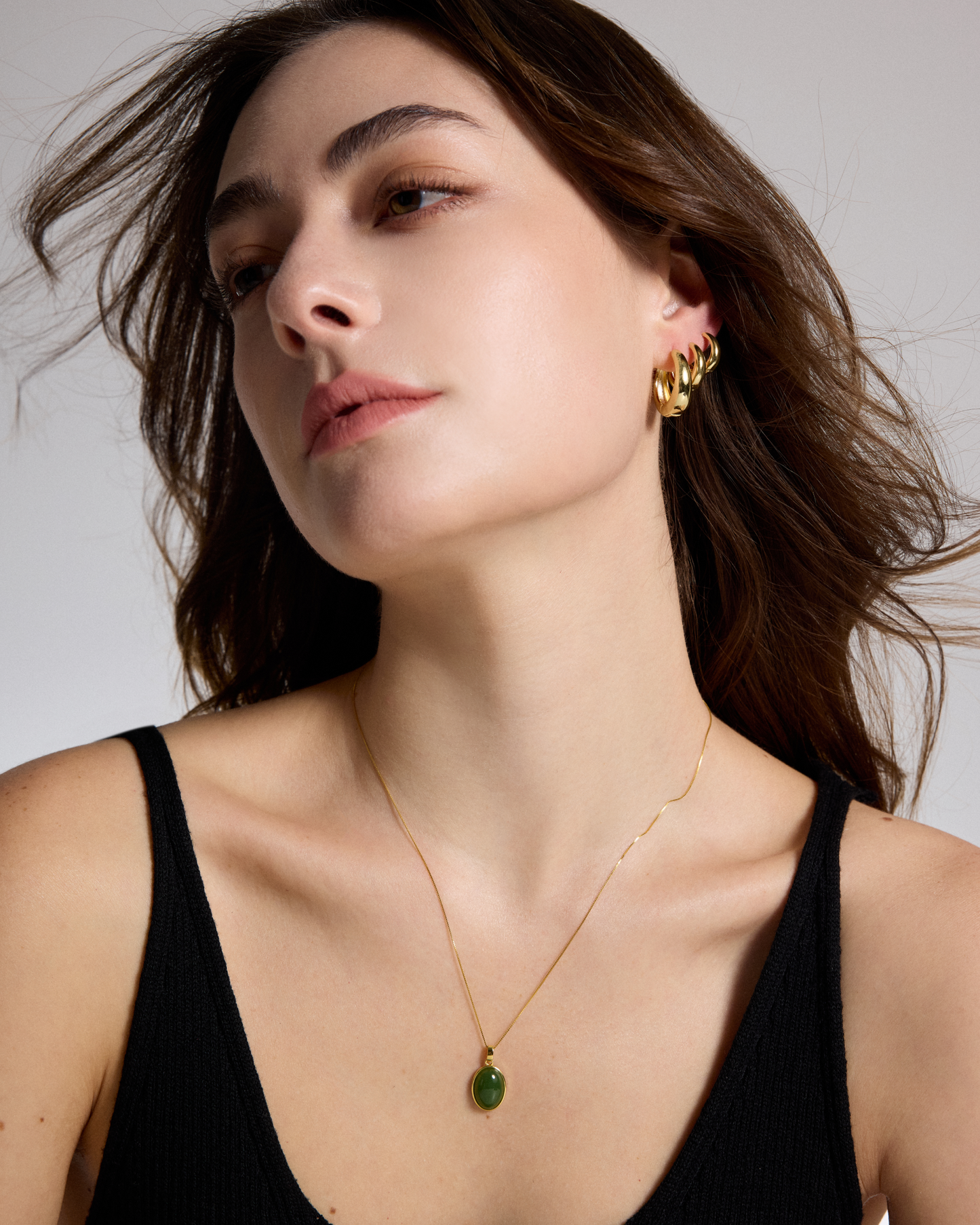 Oval Jade Pendant Silver Necklace