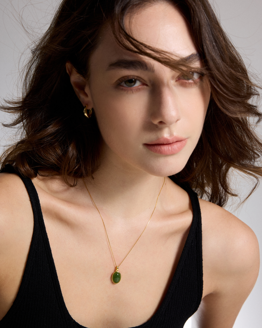 Oval Jade Pendant Silver Necklace