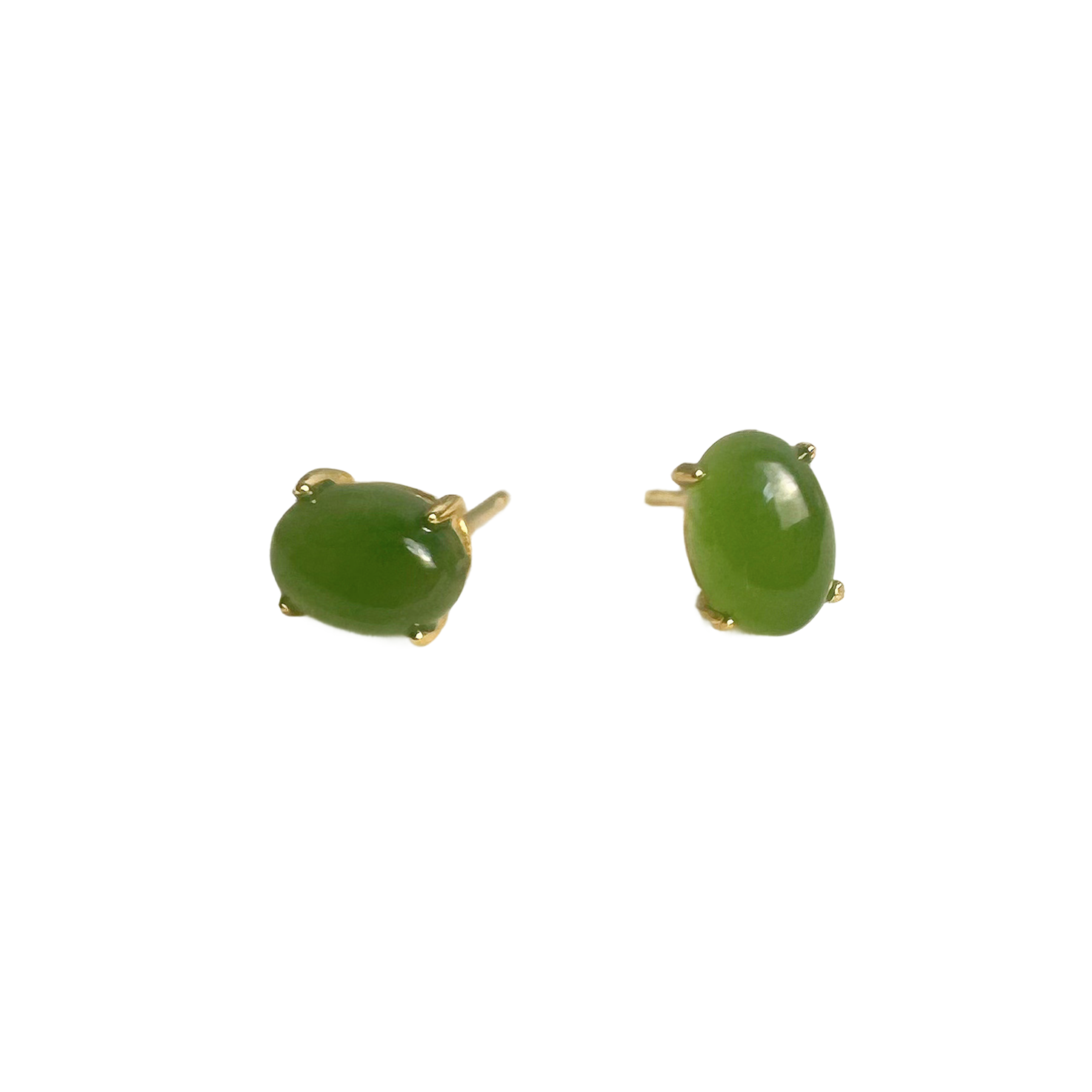 oval shaped green jade stud earrings in 18K gold plating