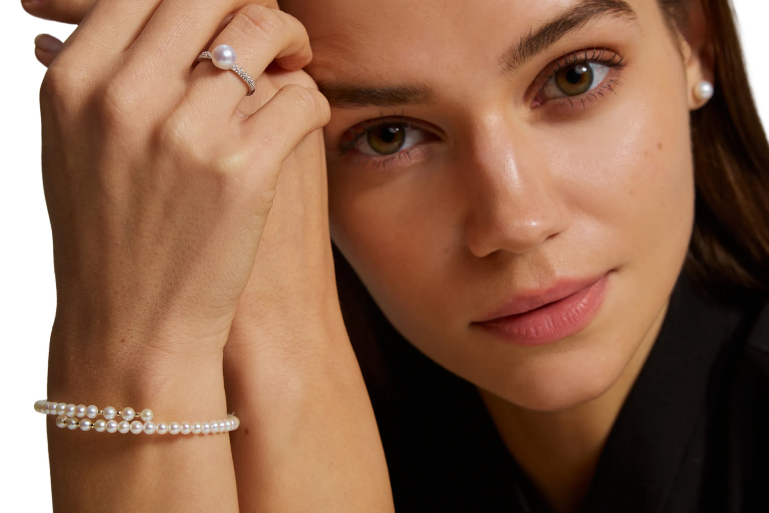 Flat White 3.5-4 mm Freshwater Pearl Bangle with 18K Gold Beads