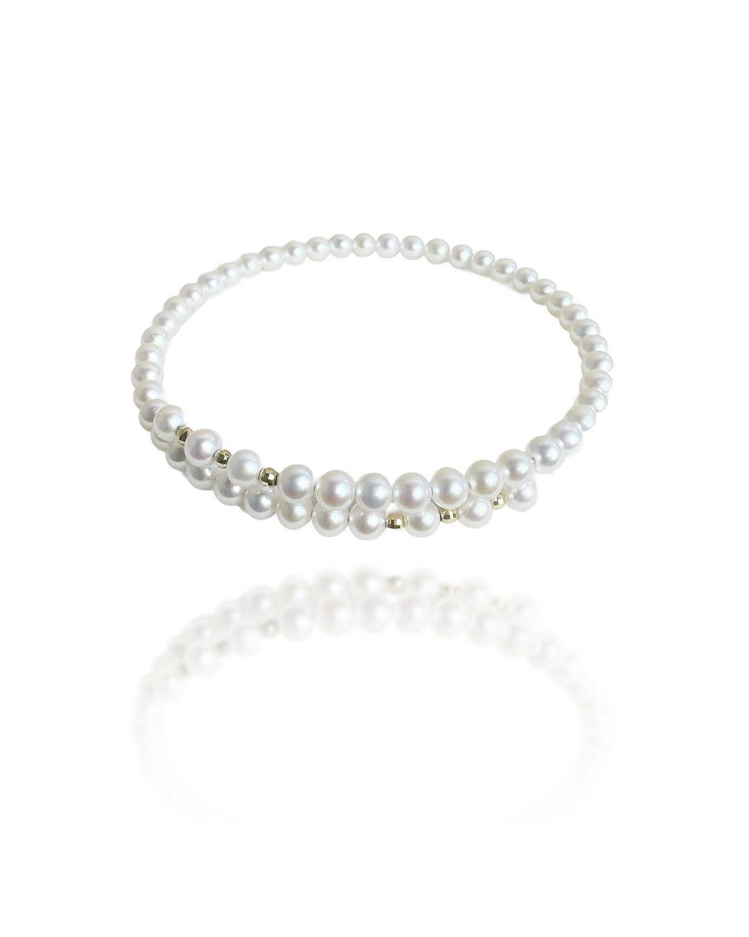Flat White 3.5-4 mm Freshwater Pearl Bangle with 18K Gold Beads