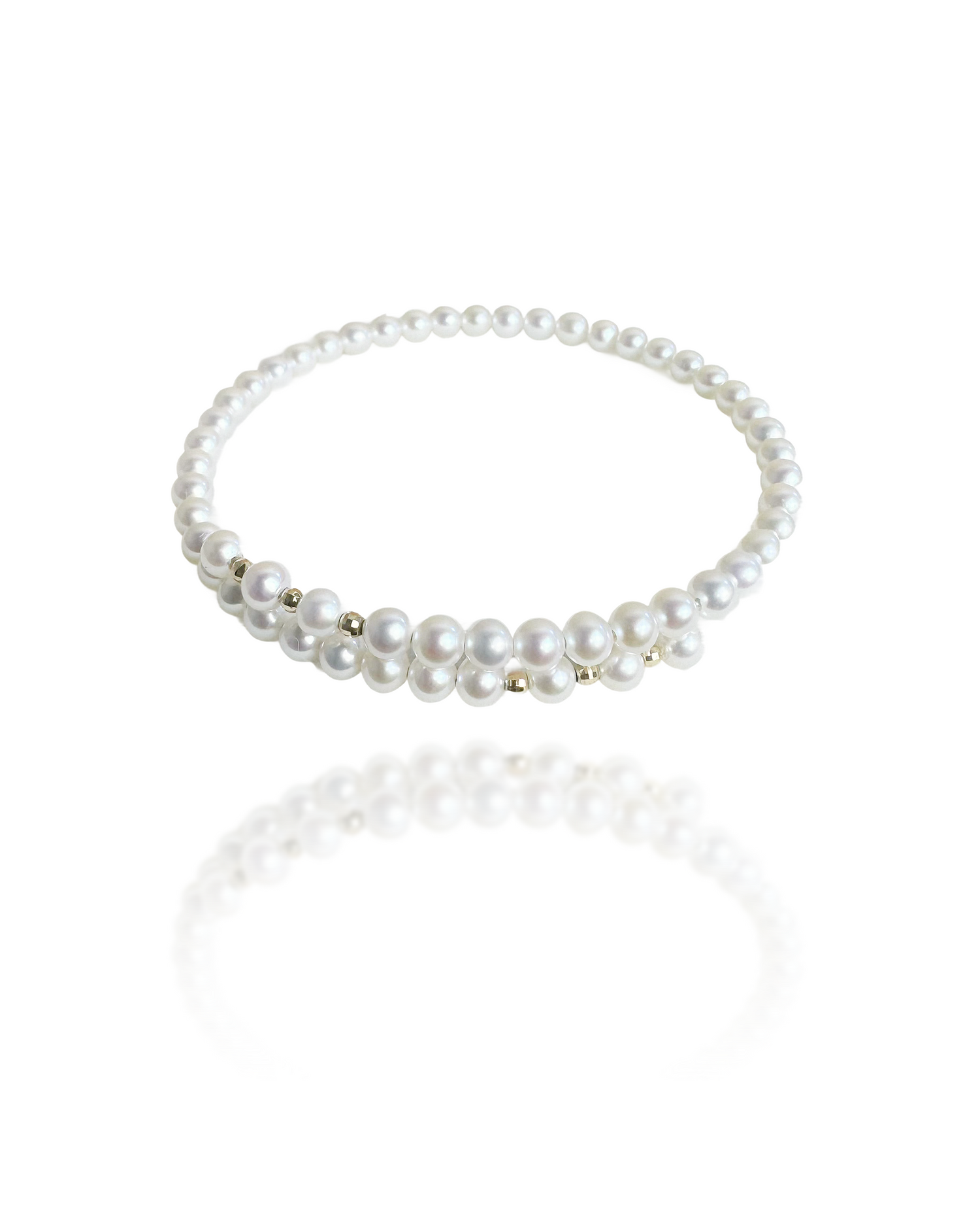 Flat White 3.5-4 mm Freshwater Pearl Bangle with 18K Gold Beads