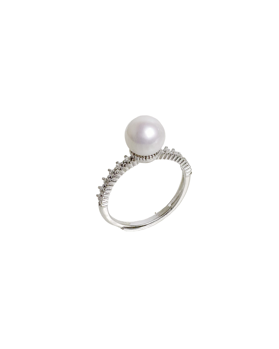 Flat White 7-7.5mm White Freshwater Pearl Silver Ring - High Grade