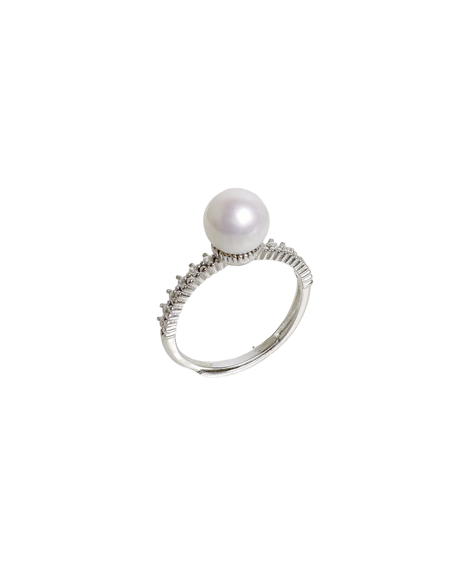 Flat White 7-7.5mm White Freshwater Pearl Silver Ring - High Grade