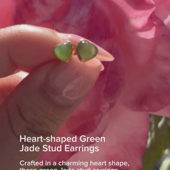 Heart-shaped green jade stud earrings