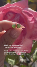Heart-shaped green jade stud earrings