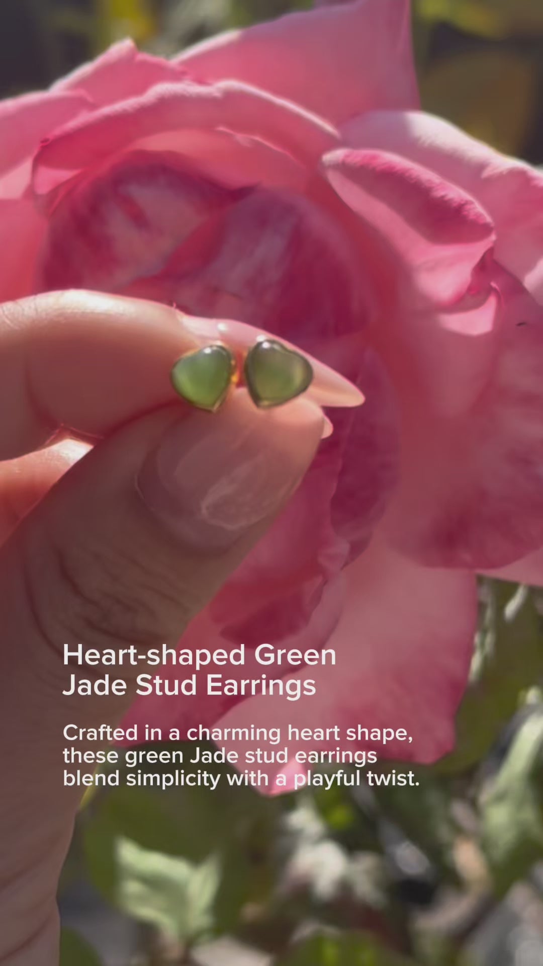 Heart-shaped green jade stud earrings