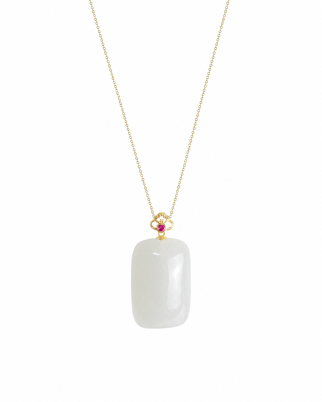 Wúshì White Jade Pendant Necklace with 18K Gold Bail